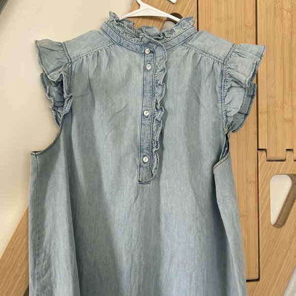 H&M Light Blue Ruffle Denim Blouse – Size M - Picture 1 of 2